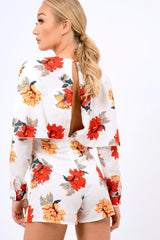 White Floral Panel Wrap Playsuit - Ladonna-Playsuits