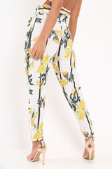 White Floral Paper Bag Waist Trousers - Hadden-Trousers