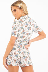 White Floral Plunge Belted Playsuit - Sway-Playsuits