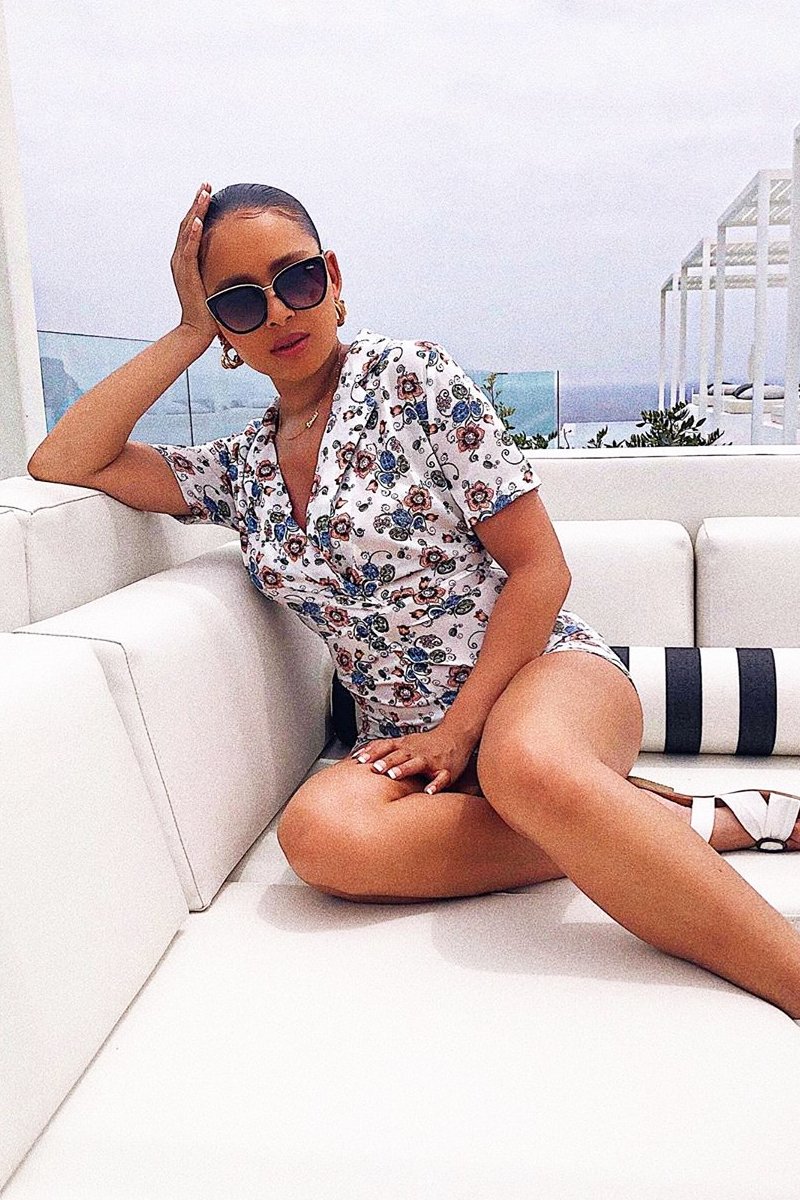 White Floral Plunge Belted Playsuit - Sway-Playsuits