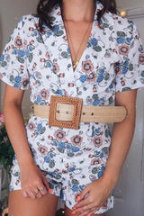 White Floral Plunge Belted Playsuit - Sway-Playsuits