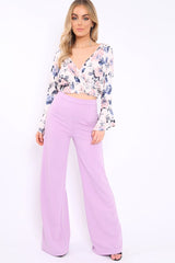 White Floral Plunge Gypsy Crop Top - Tiegan-Tops