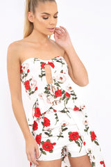 White Floral Print Bandeau Frill Detail Crop Top - Brandi-Crop Tops