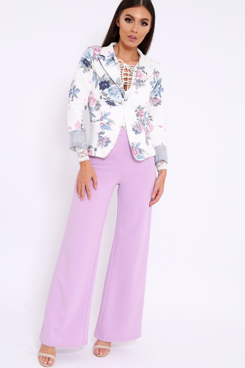 White Floral Print Blazer - Carys-Jackets