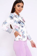 White Floral Print Blazer - Carys-Jackets