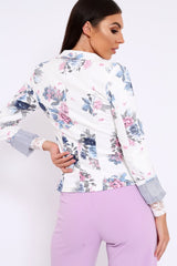 White Floral Print Blazer - Carys-Jackets