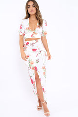 White Floral Print Co-ord Set - Shayna-Co-ords