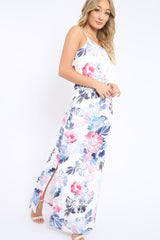 White Floral Print Maxi Dress - Karin-Dresses