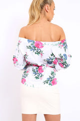 White Floral Print Ruffle Sleeve Wrapover Top - Susie-Tops