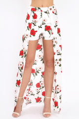 White Floral Print Split Maxi Skirt With Shorts - Kandi-Skorts