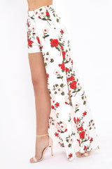 White Floral Print Split Maxi Skirt With Shorts - Kandi-Skorts