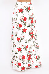 White Floral Print Split Maxi Skirt With Shorts - Kandi-Skorts