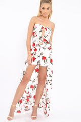 White Floral Print Split Maxi Skirt With Shorts - Kandi-Skorts