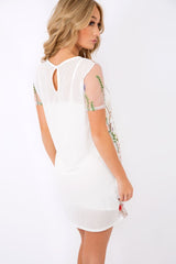 White Floral Sheer Shift Dress - Crystal-Dresses