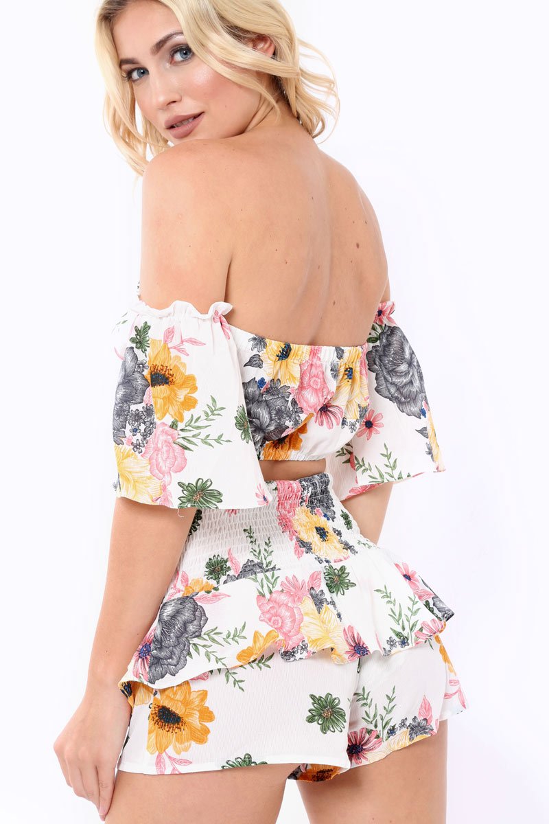 White Floral Shorts - Adana-Co-ords