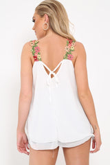 White Floral Strap Tie Back Top - Marlea-Tops