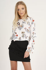 White Floral Tie Bell Sleeve Top - Gemma-Tops