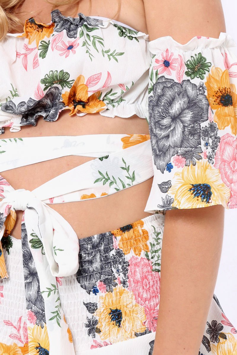 White Floral Top - Adana-Co-ords