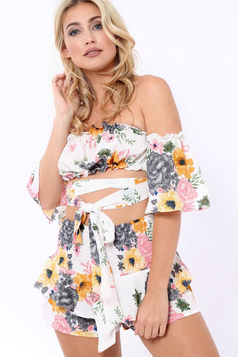 White Floral Top - Adana-Co-ords