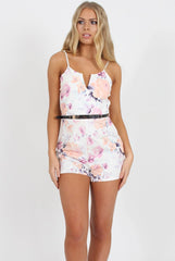 White Floral V Front Playsuit - Adia-Playsuits