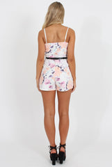 White Floral V Front Playsuit - Adia-Playsuits