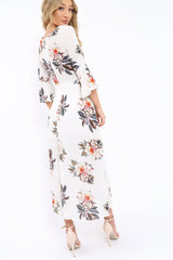 White Floral Wrap Dress - Adley-Dresses