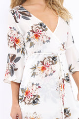 White Floral Wrap Dress - Adley-Dresses