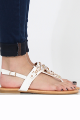 White Flower Diamante Sandals - Ailish-Sandals