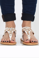 White Flower Diamante Sandals - Ailish-Sandals