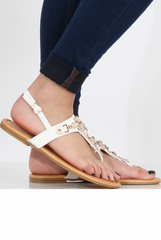 White Flower Diamante Sandals - Ailish-Sandals