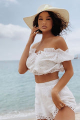 White Flower Embroidered Shorts - Fable-Shorts