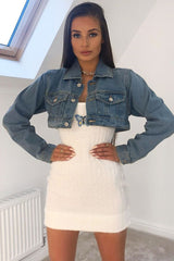 White Fluffy Yarn Butterfly Motif Mini Dress - Jamie-Dresses