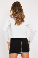 White Frayed Hem Cropped Denim Jacket - Caryn-Jackets