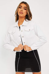 White Frayed Hem Cropped Denim Jacket - Caryn-Jackets