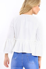 White Frill Bell Sleeve Blazer - Zarra-Jackets
