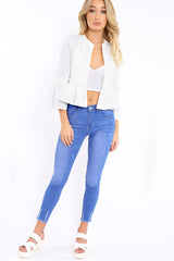 White Frill Bell Sleeve Blazer - Zarra-Jackets