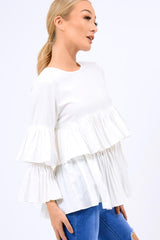 White Frill Bell Sleeve Blouse - Kalea-Tops