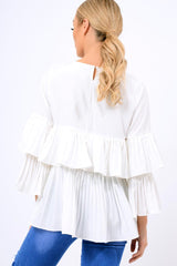 White Frill Bell Sleeve Blouse - Kalea-Tops