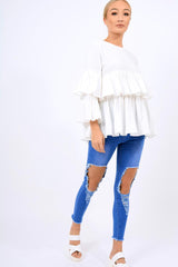 White Frill Bell Sleeve Blouse - Kalea-Tops