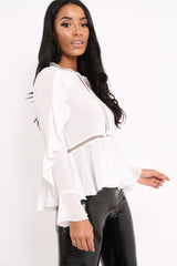 White Frill Blouse - Anjelica-Tops