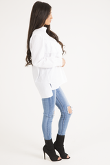 White Frill Detail Oversized Shirt - Lydia-Dresses