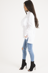 White Frill Detail Oversized Shirt - Lydia-Dresses