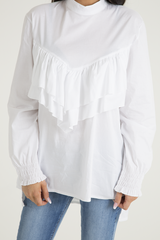 White Frill Detail Oversized Shirt - Lydia-Dresses