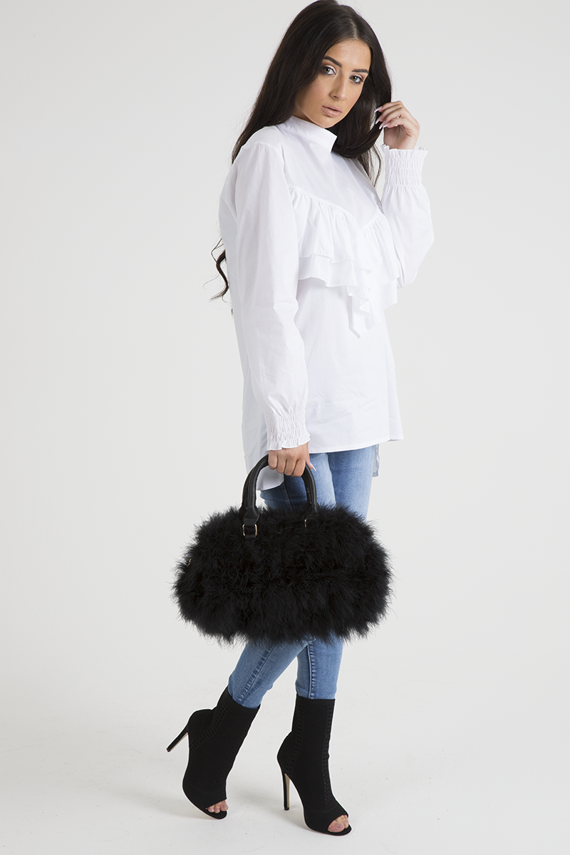 White Frill Detail Oversized Shirt - Lydia-Dresses