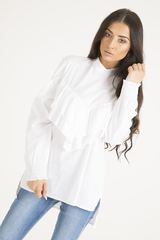 White Frill Detail Oversized Shirt - Lydia-Dresses