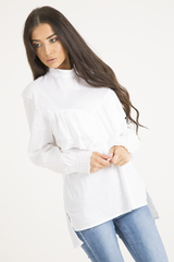 White Frill Detail Oversized Shirt - Lydia-Dresses