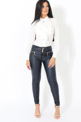 White Frill Front Blouse - Camille-Blouses