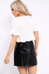 White Frill Hem Crop Top - Iyannah-Tops