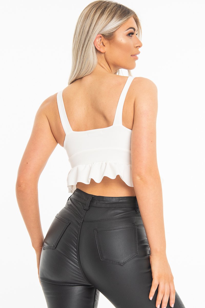 White Frill Hem Crop Top - Keya-Crop Tops