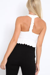 White Frill Hem Racer Back Crop Top - Lucie-Crop Tops
